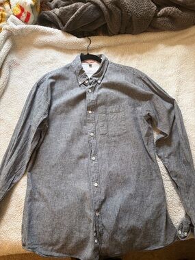 Apolis Men's Gray Button-Down Shirt - Classic Long Sleeve cotton flax blend